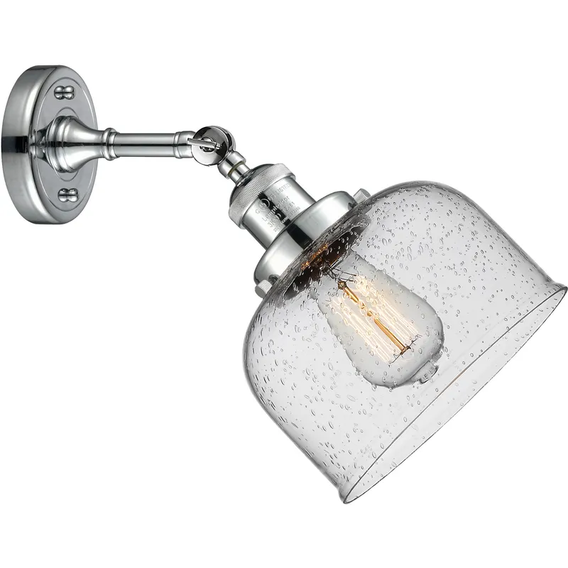 Franklin Restoration Large Bell LED 12 inch Polished Chrome Sconce Wall Light in Seedy Glass, Franklin Restoration
