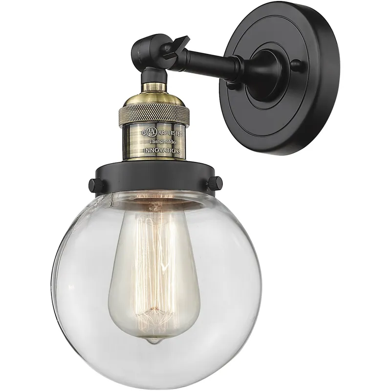 Franklin Restoration Beacon LED 6 inch Black Antique Brass Sconce Wall Light in Clear Glass, Franklin Restoration