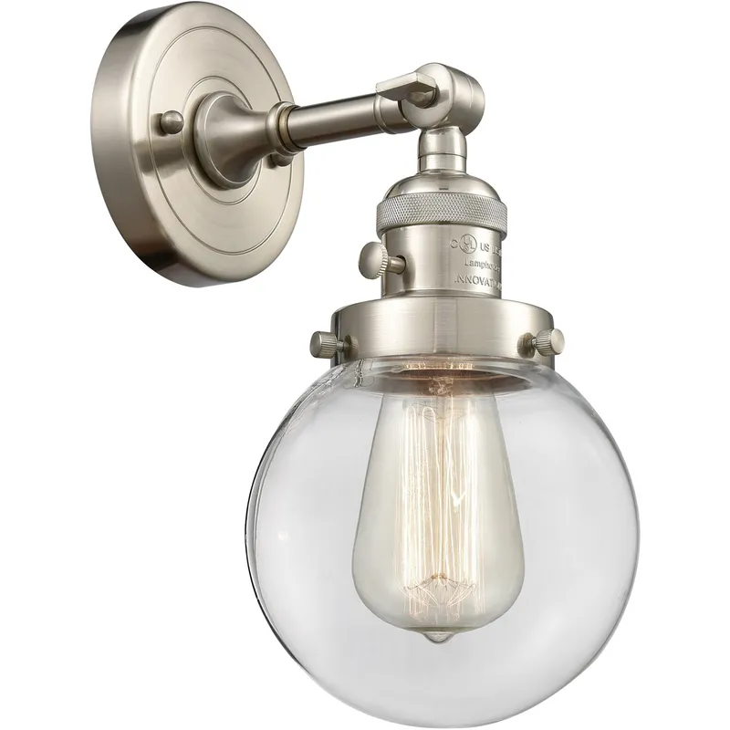 Franklin Restoration Beacon 1 Light 6 inch Brushed Satin Nickel Sconce Wall Light in Clear Glass, Franklin Restoration