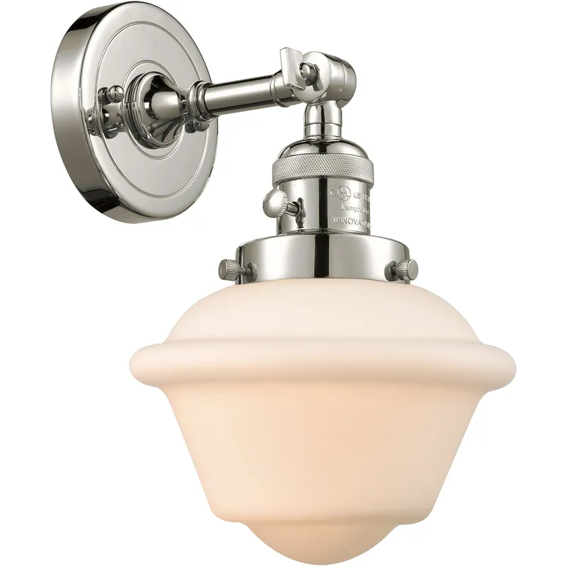 Franklin Restoration Small Oxford 1 Light 8 inch Polished Nickel Sconce Wall Light in Matte White Glass, Franklin Restoration