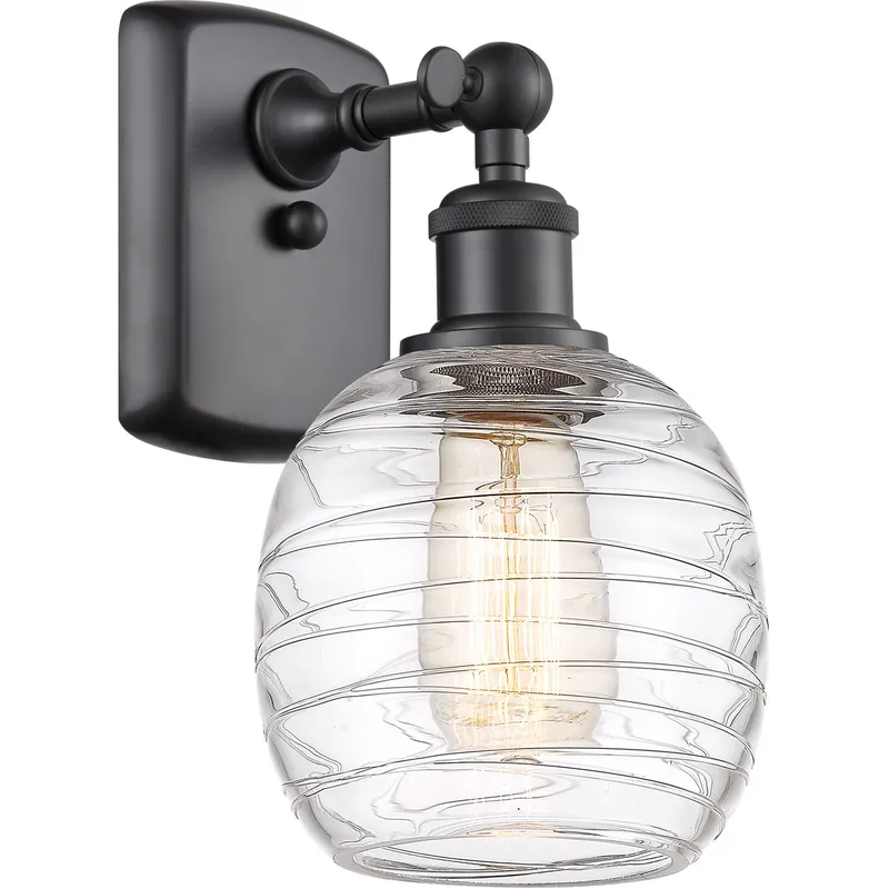 Ballston Belfast LED 6 inch Matte Black Sconce Wall Light in Deco Swirl Glass