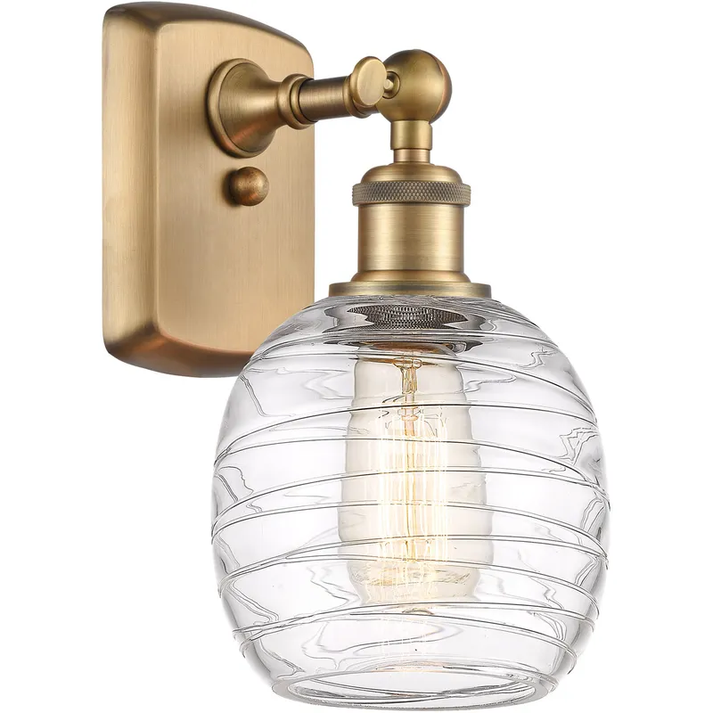 Ballston Belfast LED 6 inch Brushed Brass Sconce Wall Light in Deco Swirl Glass