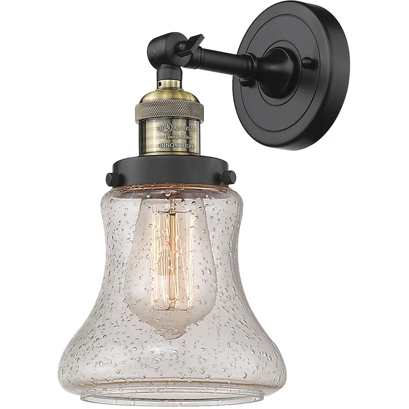 Franklin Restoration Bellmont 1 Light 7 inch Black Antique Brass Sconce Wall Light in Seedy Glass, Franklin Restoration