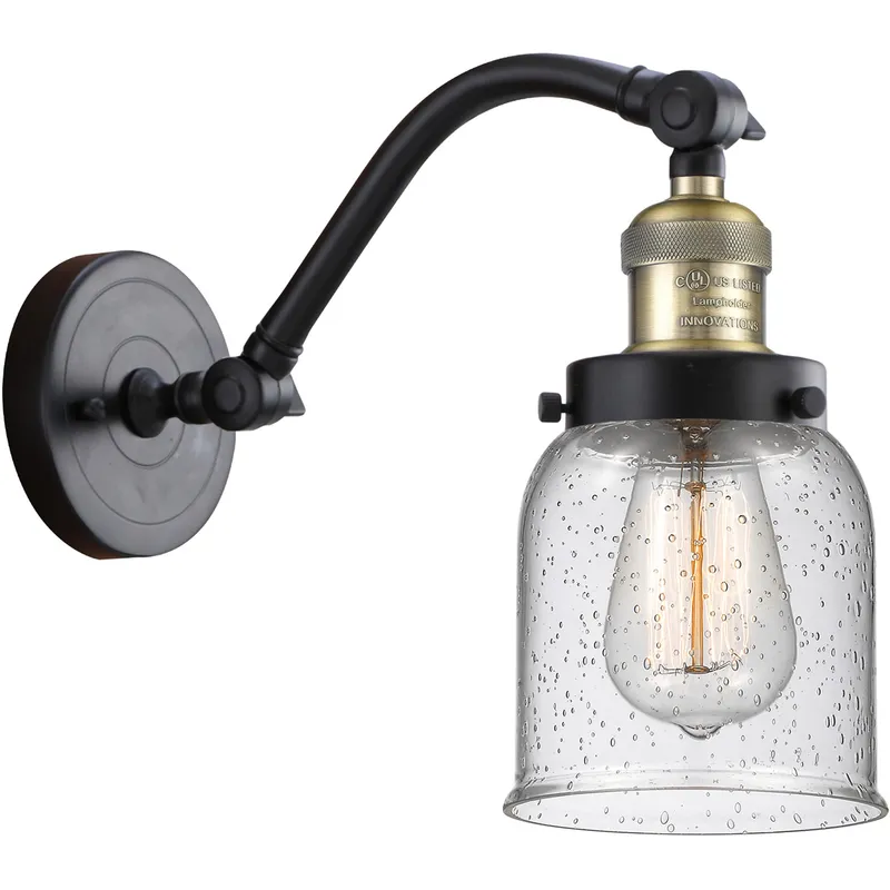 Franklin Restoration Small Bell LED 5 inch Black Antique Brass Sconce Wall Light in Seedy Glass, Franklin Restoration