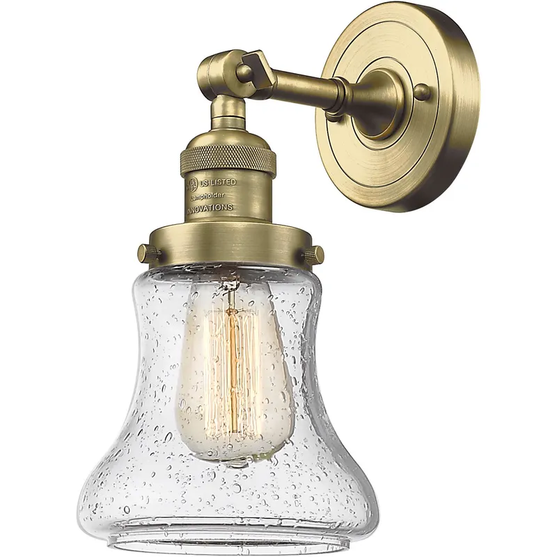 Franklin Restoration Bellmont 1 Light 7 inch Antique Brass Sconce Wall Light in Incandescent, Seedy Glass, Franklin Restoration