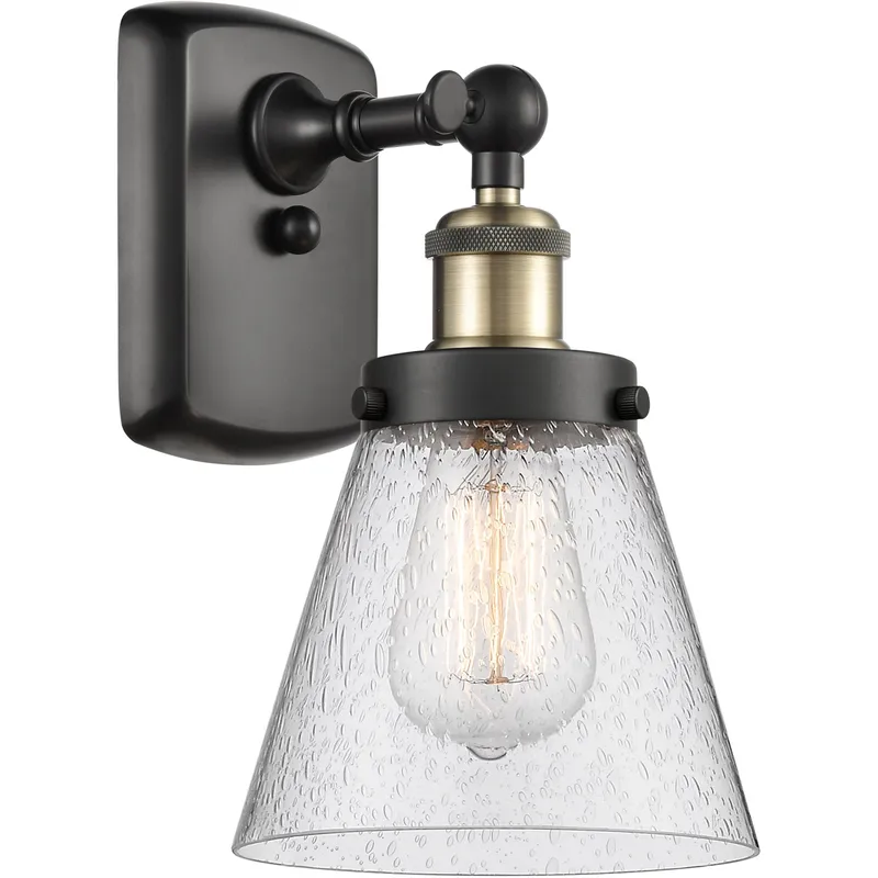 Ballston Small Cone LED 6 inch Black Antique Brass Sconce Wall Light in Seedy Glass