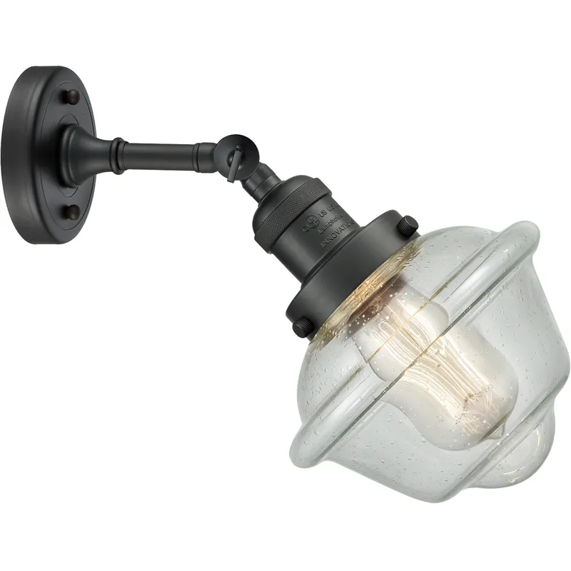 Franklin Restoration Small Oxford 1 Light 8 inch Matte Black Sconce Wall Light in Seedy Glass, Franklin Restoration