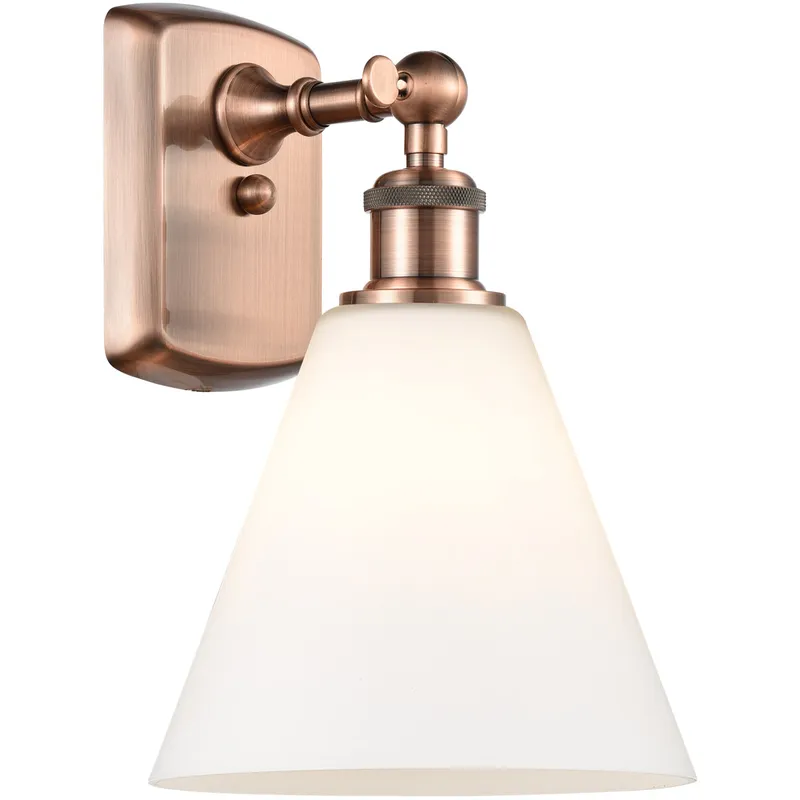 Ballston Cone LED 8 inch Antique Copper Sconce Wall Light in Matte White Glass