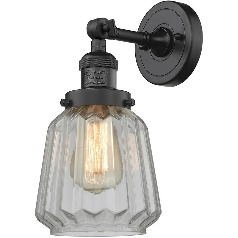 Franklin Restoration Chatham 1 Light 6 inch Matte Black Sconce Wall Light in Clear Glass, Franklin Restoration