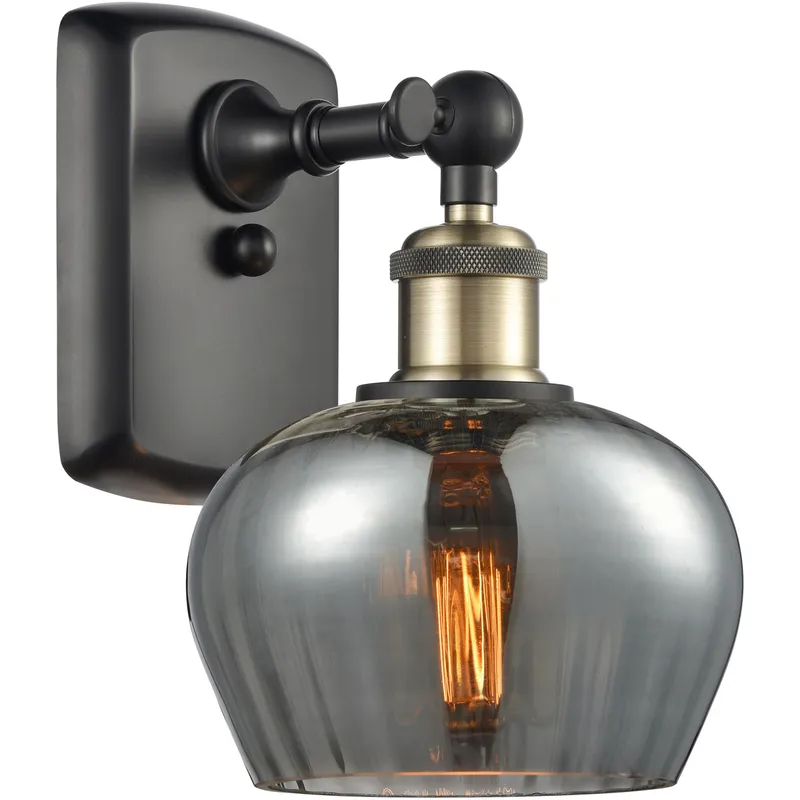 Ballston Fenton LED 7 inch Black Antique Brass Sconce Wall Light in Plated Smoke Glass, Ballston