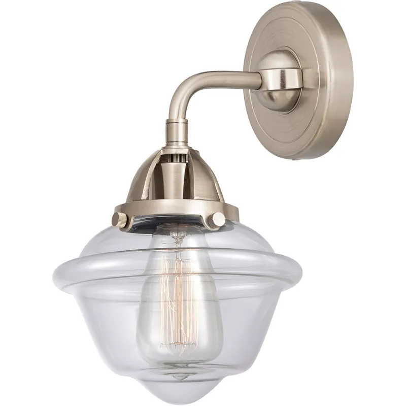 Nouveau 2 Small Oxford 1 Light 8 inch Brushed Satin Nickel Sconce Wall Light in Clear Glass
