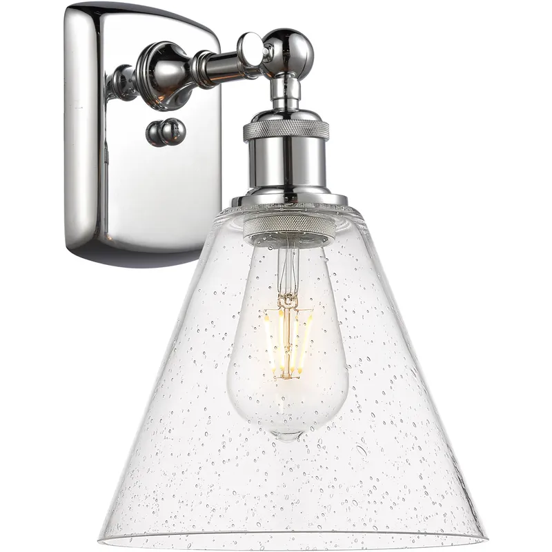 Ballston Cone 1 Light 8 inch Polished Chrome Sconce Wall Light in Seedy Glass
