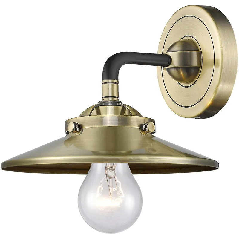 Nouveau Railroad LED 8 inch Black Antique Brass Sconce Wall Light, Nouveau