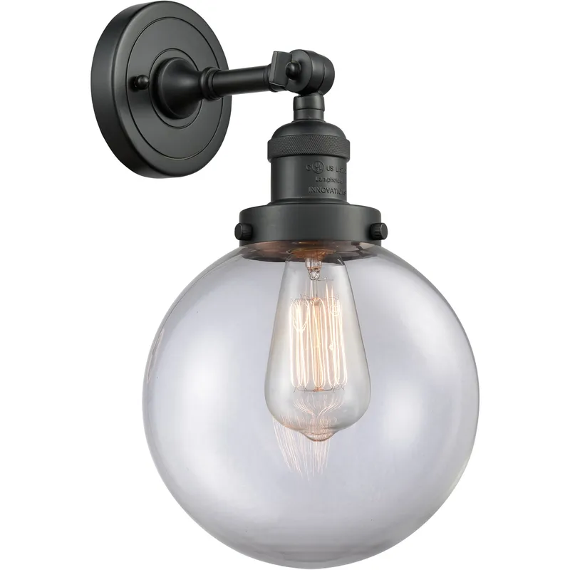 Franklin Restoration Large Beacon LED 8 inch Matte Black Sconce Wall Light in Clear Glass, Franklin Restoration
