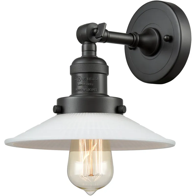 Franklin Restoration Halophane 1 Light 9 inch Matte Black Sconce Wall Light in Matte White Halophane Glass, Franklin Restoration