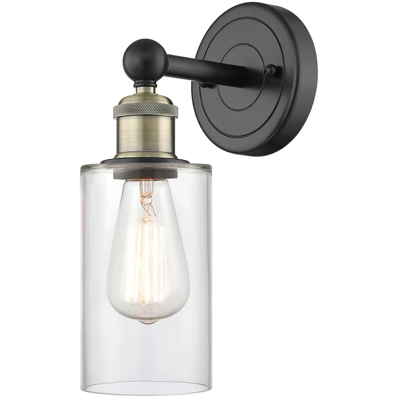 Clymer Sconce Wall Light in Black Antique Brass, Clear