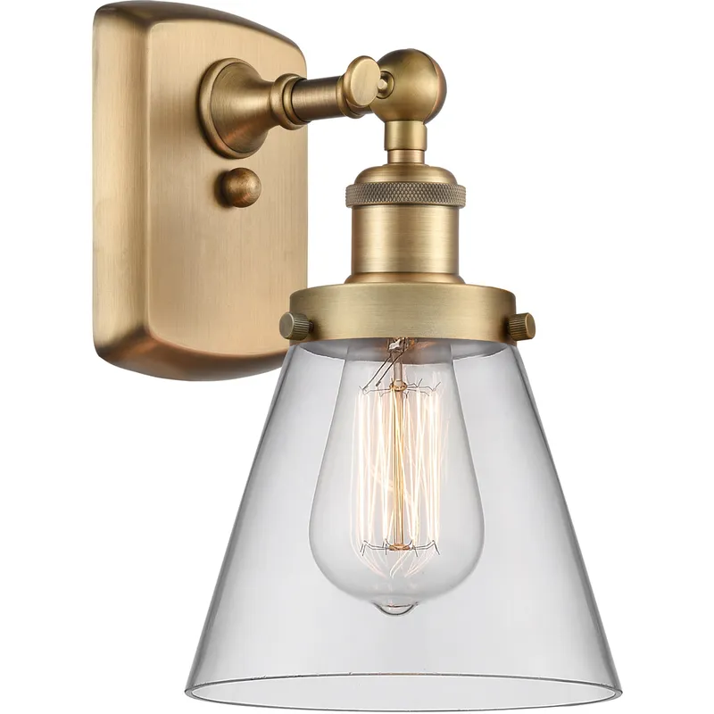 Ballston Small Cone LED 6 inch Brushed Brass Sconce Wall Light in Clear Glass