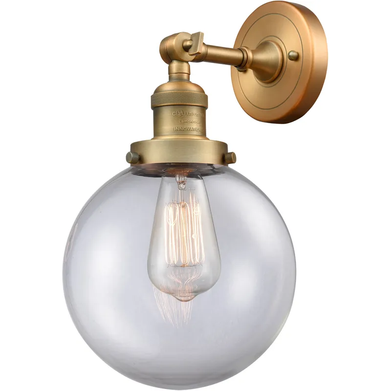 Franklin Restoration Large Beacon LED 8 inch Brushed Brass Sconce Wall Light in Clear Glass, Franklin Restoration