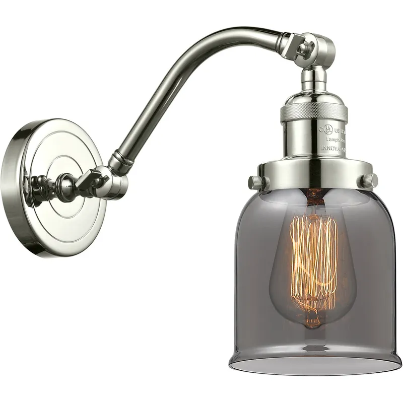 Franklin Restoration Small Bell 1 Light 5 inch Polished Nickel Sconce Wall Light in Light Smoke Glass, Franklin Restoration