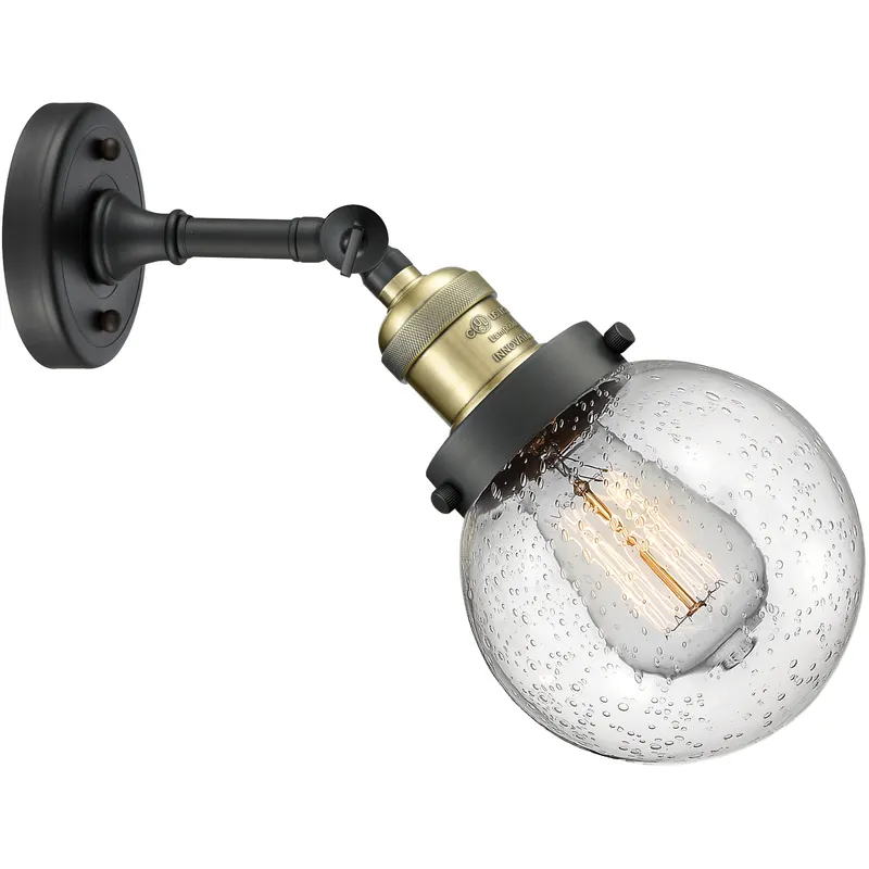 Franklin Restoration Beacon 1 Light 6 inch Black Antique Brass Sconce Wall Light in Seedy Glass, Franklin Restoration