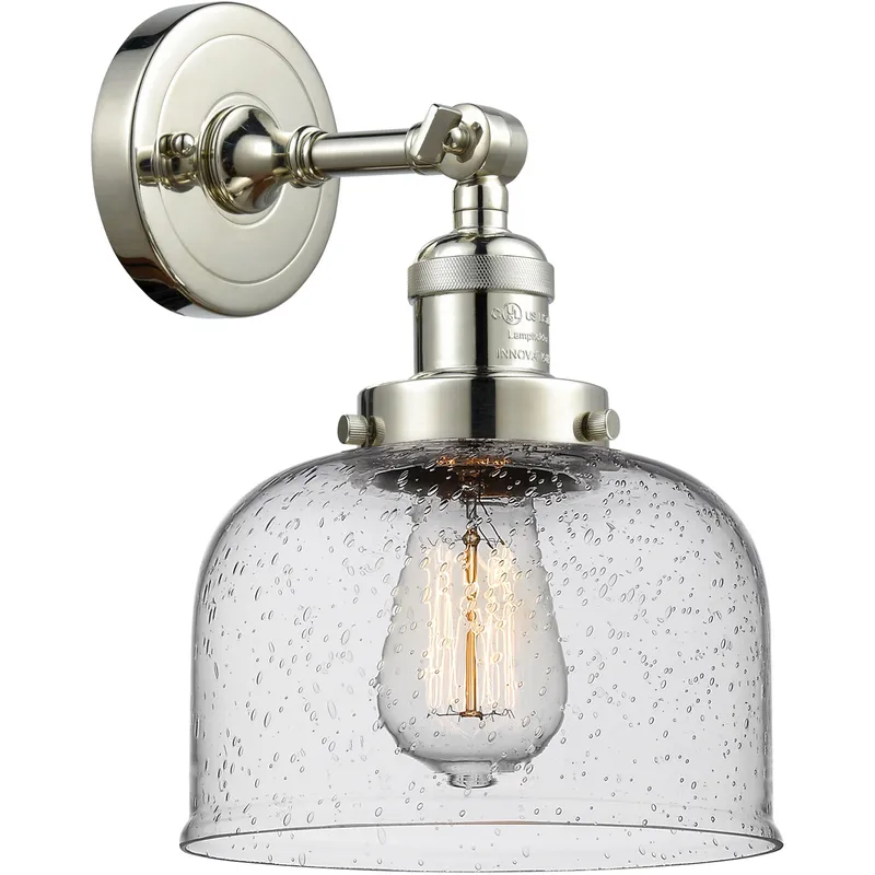 Franklin Restoration Large Bell LED 8 inch Polished Nickel Sconce Wall Light in Seedy Glass, Franklin Restoration