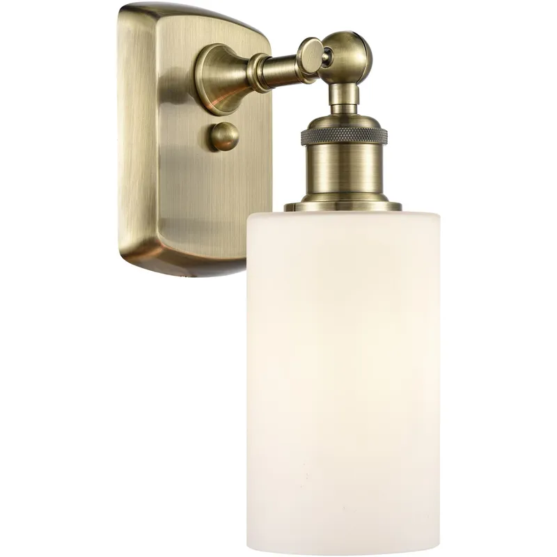 Ballston Clymer 1 Light 4 inch Antique Brass Sconce Wall Light in Incandescent, Matte White Glass, Ballston