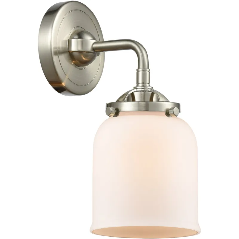 Nouveau Small Bell 1 Light 5 inch Brushed Satin Nickel Sconce Wall Light in Matte White Glass, Nouveau