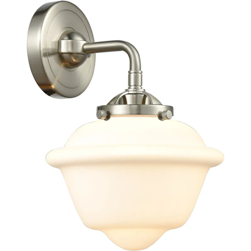 Nouveau Small Oxford LED 7.5 inch Brushed Satin Nickel Sconce Wall Light in Matte White Glass, Nouveau