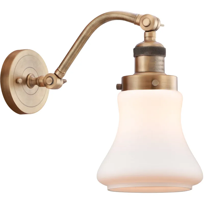 Franklin Restoration Bellmont LED 7 inch Brushed Brass Sconce Wall Light in Matte White Glass, Franklin Restoration