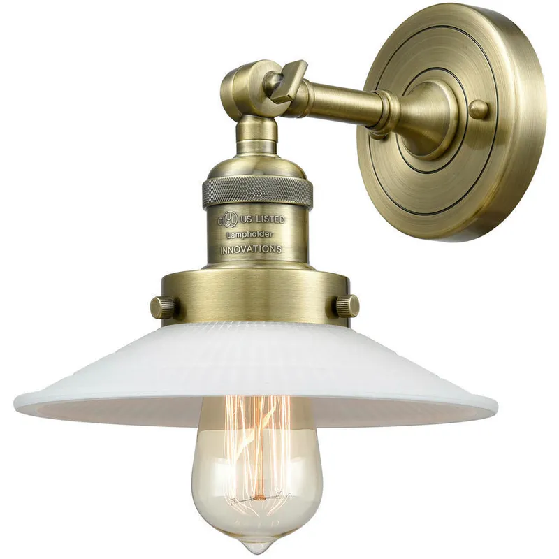 Franklin Restoration Halophane LED 9 inch Antique Brass Sconce Wall Light in Matte White Halophane Glass, Franklin Restoration