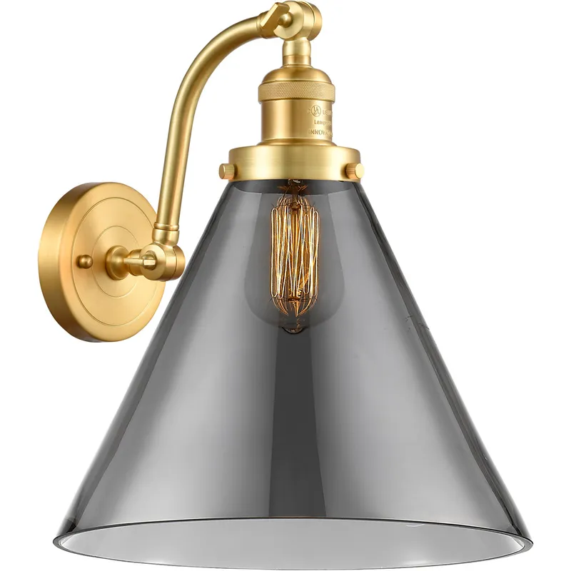 Franklin Restoration X-Large Cone 1 Light 12 inch Satin Gold Sconce Wall Light in Light Smoke Glass, Franklin Restoration