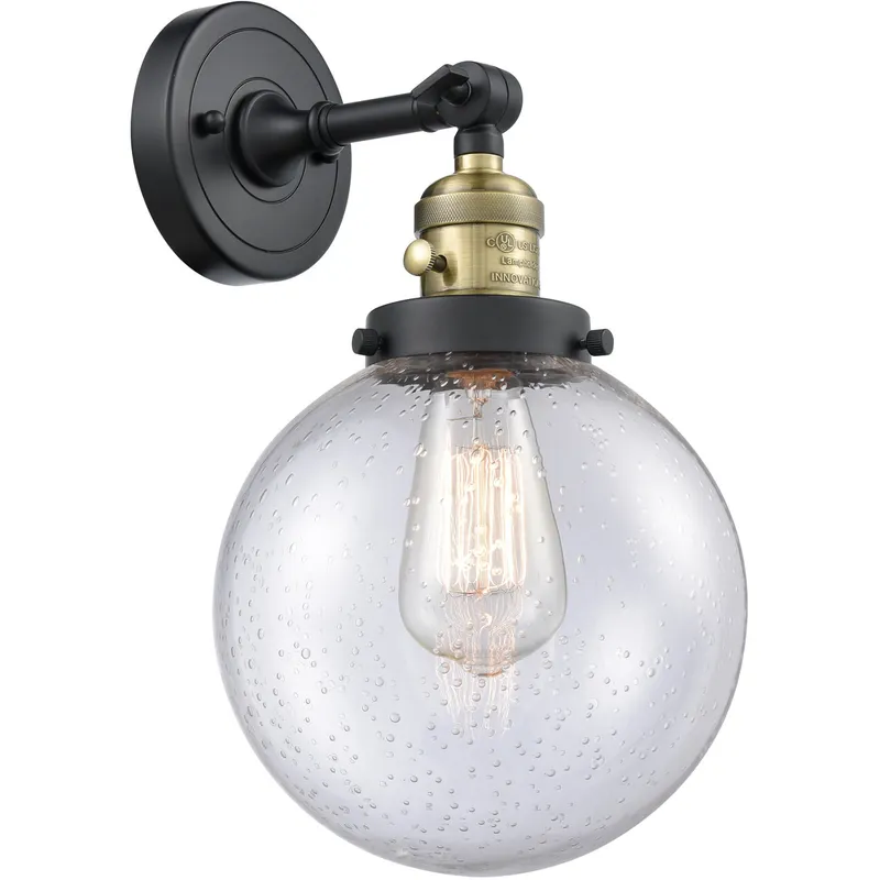 Franklin Restoration Large Beacon LED 8 inch Black Antique Brass Sconce Wall Light, Franklin Restoration
