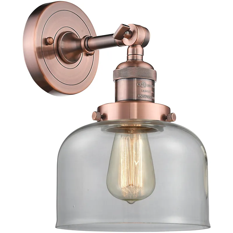 Franklin Restoration Large Bell LED 8 inch Antique Copper Sconce Wall Light in Clear Glass, Franklin Restoration