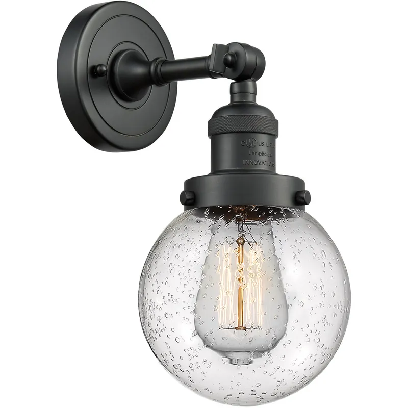 Franklin Restoration Beacon LED 6 inch Matte Black Sconce Wall Light in Seedy Glass, Franklin Restoration