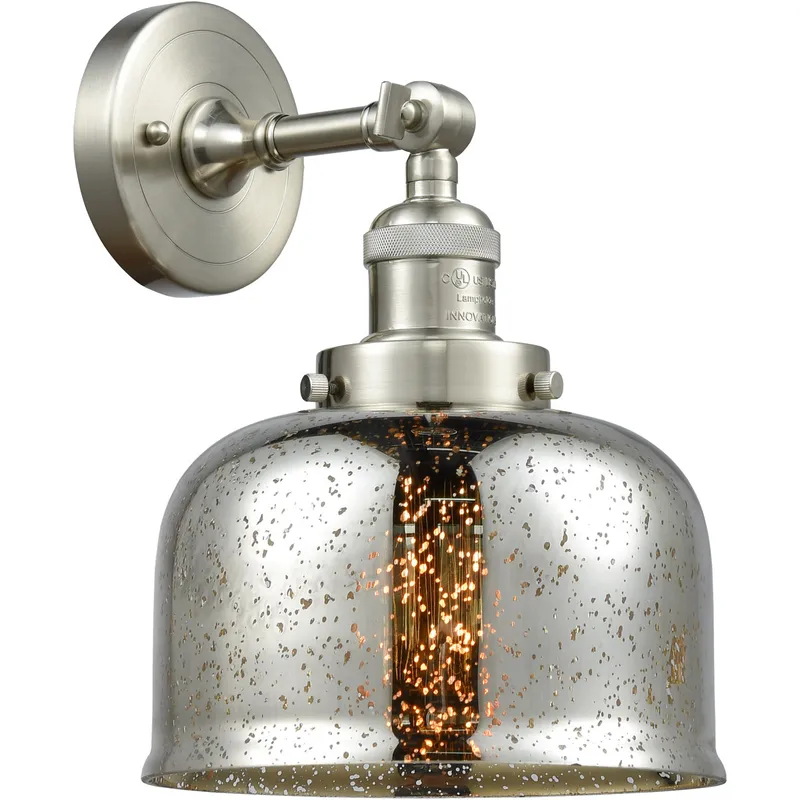 Franklin Restoration Large Bell LED 8 inch Brushed Satin Nickel Sconce Wall Light in Silver Plated Mercury Glass, Franklin Restoration