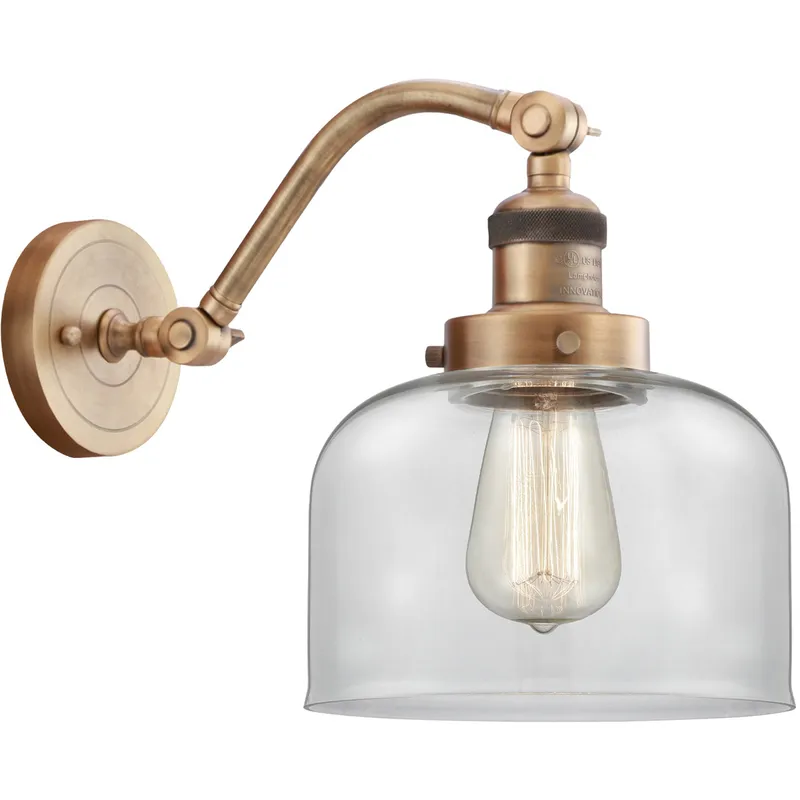 Franklin Restoration Large Bell LED 8 inch Brushed Brass Sconce Wall Light in Clear Glass, Franklin Restoration