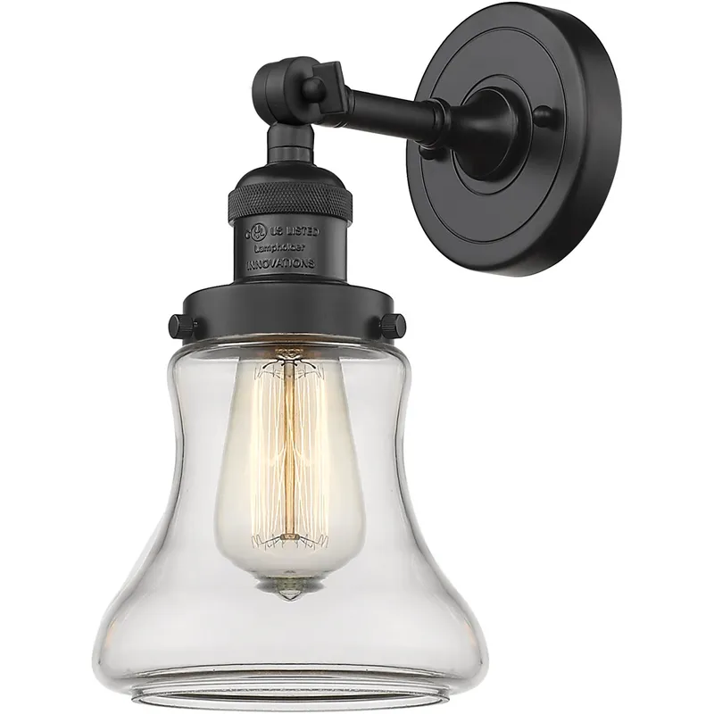 Franklin Restoration Bellmont 1 Light 7 inch Matte Black Sconce Wall Light in Clear Glass, Franklin Restoration