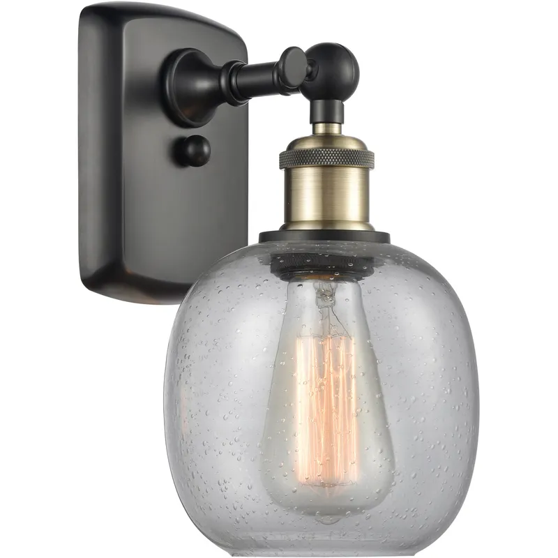 Ballston Belfast LED 6 inch Black Antique Brass Sconce Wall Light in Seedy Glass, Ballston