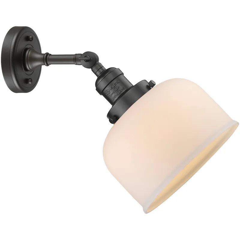 Franklin Restoration Large Bell LED 8 inch Oil Rubbed Bronze Sconce Wall Light in Matte White Glass, Franklin Restoration