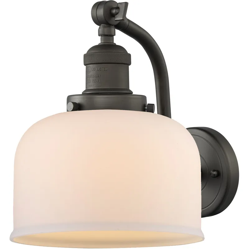 Franklin Restoration Large Bell LED 8 inch Oil Rubbed Bronze Sconce Wall Light in Matte White Glass, Franklin Restoration