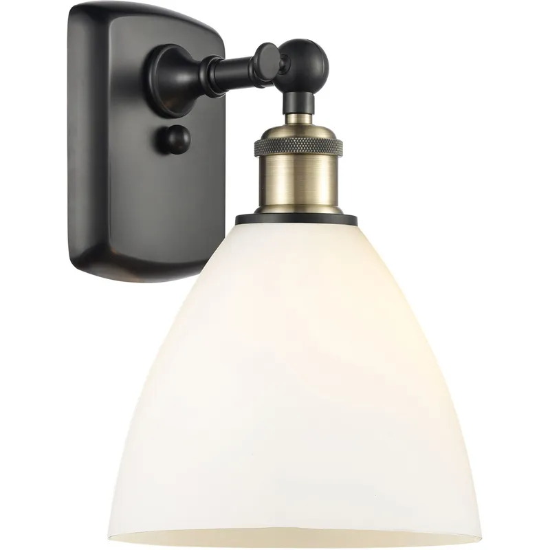 Ballston Dome Sconce Wall Light in Black Antique Brass, Matte White Glass