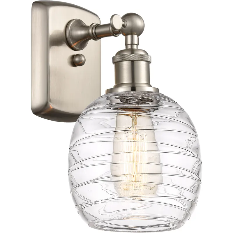 Ballston Belfast LED 6 inch Brushed Satin Nickel Sconce Wall Light in Deco Swirl Glass