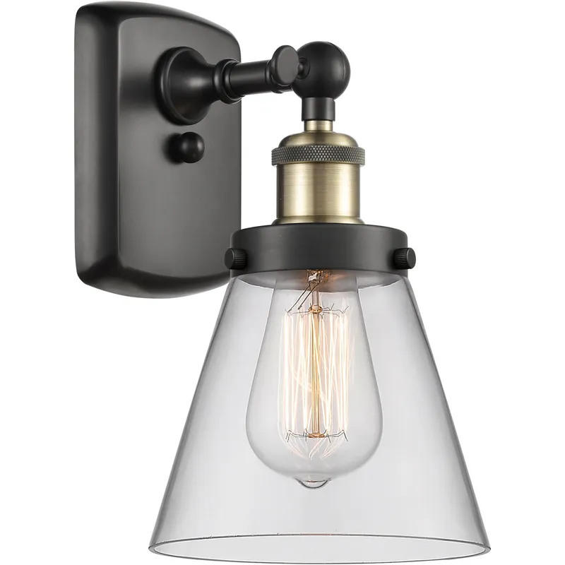 Ballston Small Cone LED 6 inch Black Antique Brass Sconce Wall Light in Clear Glass