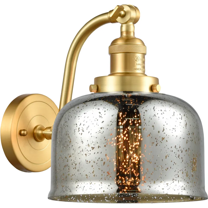 Franklin Restoration Large Bell LED 8 inch Satin Gold Sconce Wall Light in Silver Plated Mercury Glass, Franklin Restoration
