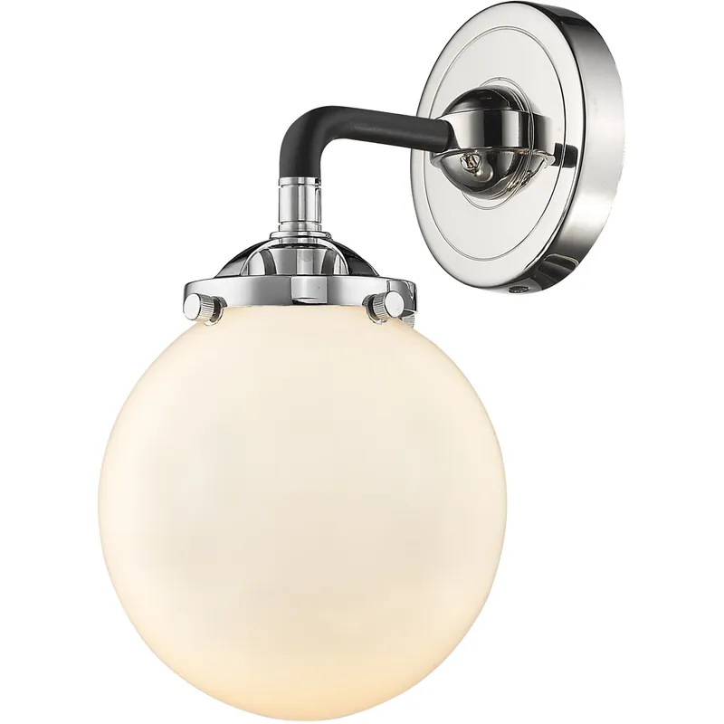 Nouveau Beacon LED 6 inch Black Polished Nickel Sconce Wall Light in Matte White Glass, Nouveau