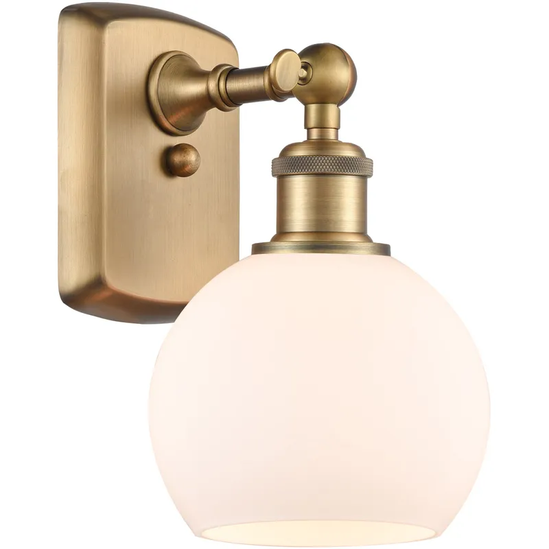 Ballston Athens LED 6 inch Brushed Brass Sconce Wall Light in Matte White Glass