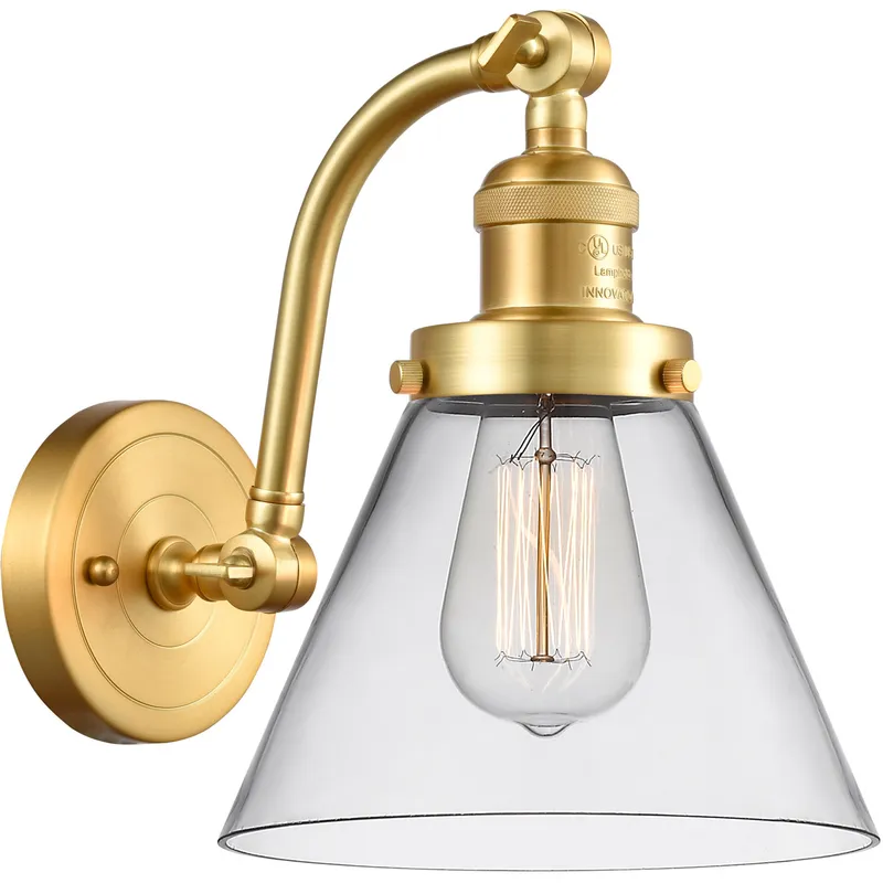 Franklin Restoration Large Cone LED 8 inch Satin Gold Sconce Wall Light in Clear Glass, Franklin Restoration