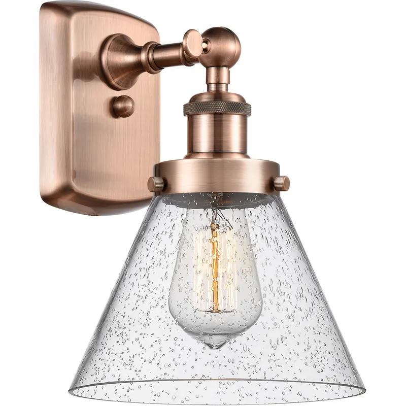 Ballston Large Cone 1 Light 8 inch Antique Copper Sconce Wall Light in Seedy Glass