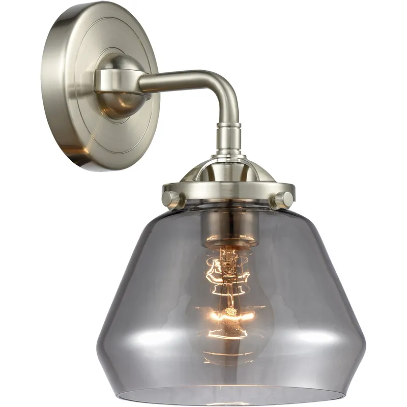 Nouveau Fulton 1 Light 7 inch Brushed Satin Nickel Sconce Wall Light in Plated Smoke Glass, Nouveau