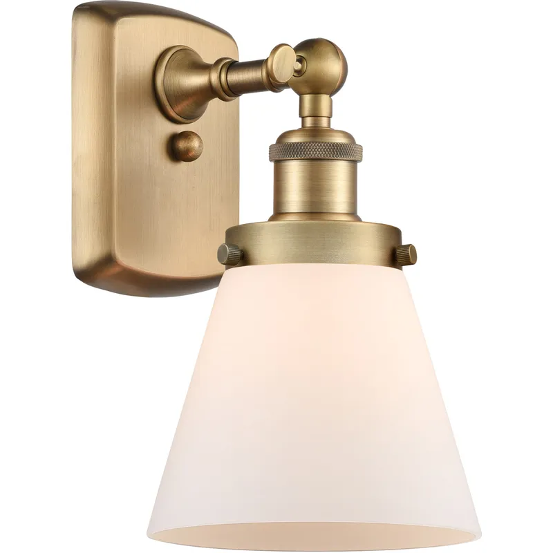 Ballston Small Cone LED 6 inch Brushed Brass Sconce Wall Light in Matte White Glass